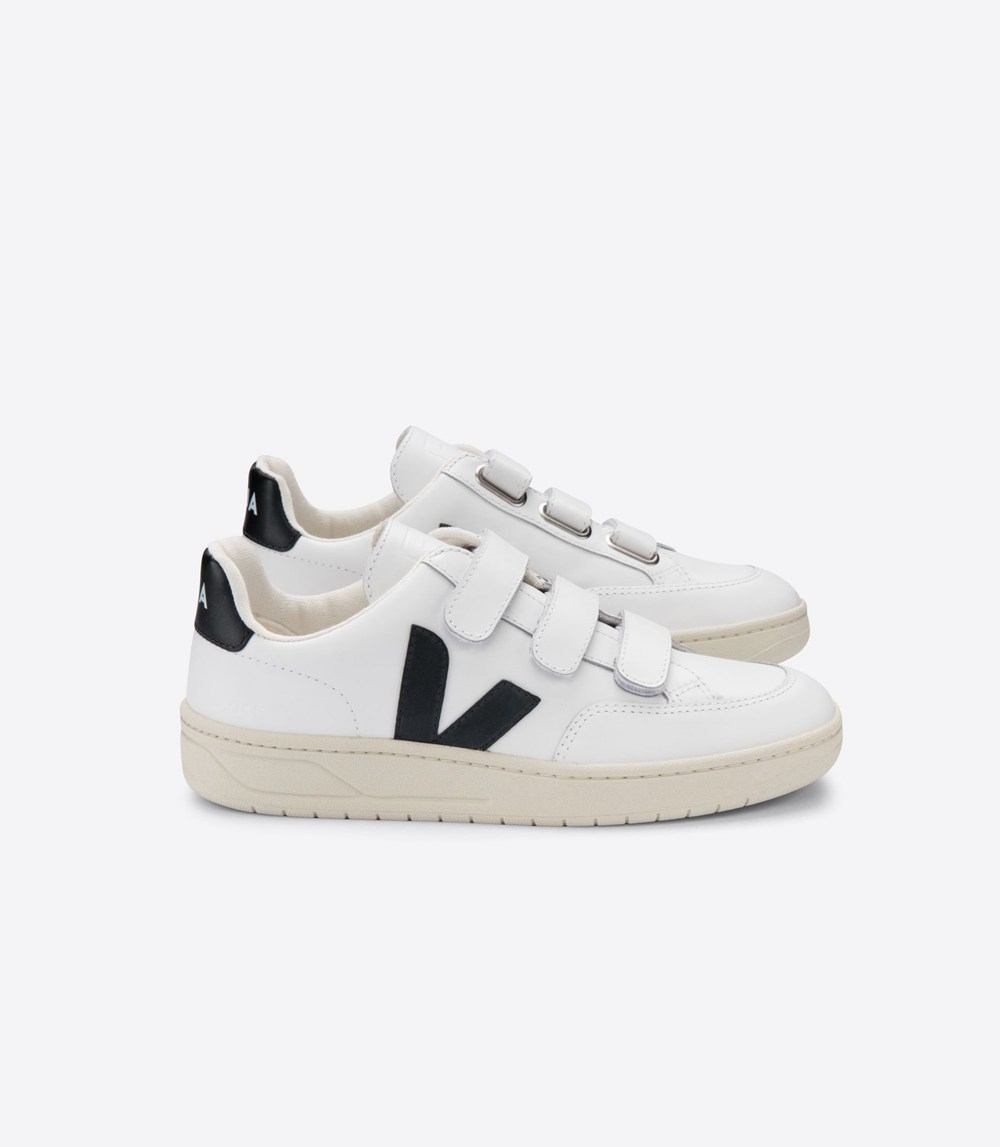 Tenis Veja Hombre - V-Lock Cuero - Blancos/Negros - 076JAZGIC